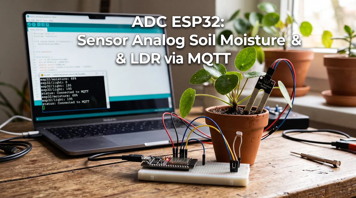 ADC ESP32: Sensor Analog Soil Moisture & LDR via MQTT